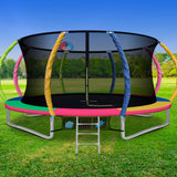 NNEDSZ 14FT Trampoline Round Trampolines With Basketball Hoop Kids Present Gift Enclosure Safety Net Pad Outdoor Multi-coloured