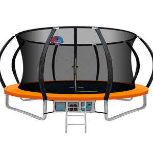 NNEDSZ 14FT Trampoline Round Trampolines With Basketball Hoop Kids Present Gift Enclosure Safety Net Pad Outdoor Orange