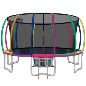 NNEDSZ 16FT Trampoline Round Trampolines With Basketball Hoop Kids Present Gift Enclosure Safety Net Pad Outdoor Multi-coloured