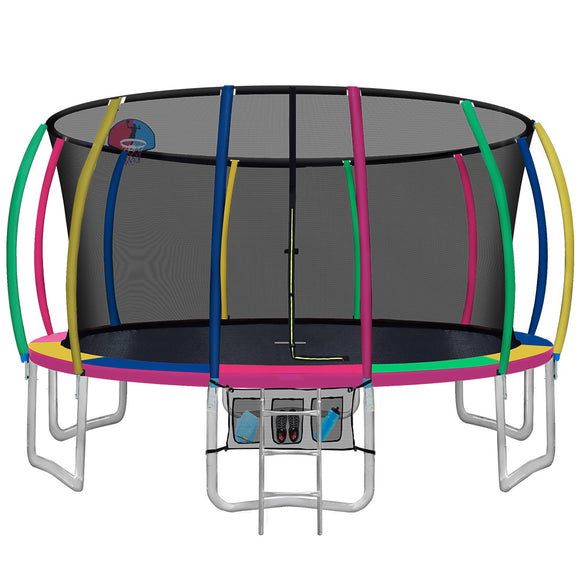 NNEDSZ 16FT Trampoline Round Trampolines With Basketball Hoop Kids Present Gift Enclosure Safety Net Pad Outdoor Multi-coloured