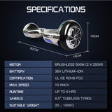 NNEMB Gen III Hoverboard Scooter 6.5 Wheels-Colour LED Lighting-Carry Bag-Chrome style