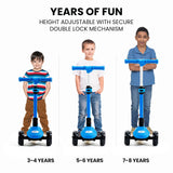NNEMB 3-Wheel Electric Scooter-Ages 3-8-Adjustable Height-Folding-Lithium Battery-Blue
