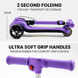 NNEMB 3-Wheel Electric Scooter-Ages 3-8-Adjustable Height-Folding-Lithium Battery-Purple