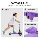 NNEMB 3-Wheel Electric Scooter-Ages 3-8-Adjustable Height-Folding-Lithium Battery-Purple
