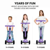 NNEMB 3-Wheel Electric Scooter-Ages 3-8-Adjustable Height-Folding-Lithium Battery-Purple
