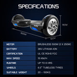 NNEMB Gen III Hoverboard Scooter 6.5 Wheels-Colour LED Lighting-Carry Bag-Black
