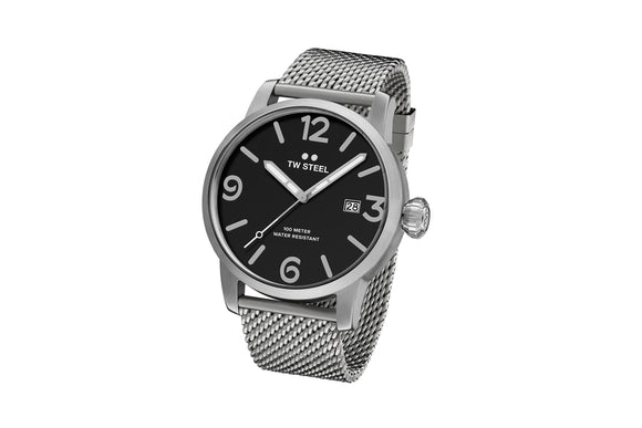 NNEKG Steel Maverick Steel Black Dial Milanese Bracelet 48mm Watch