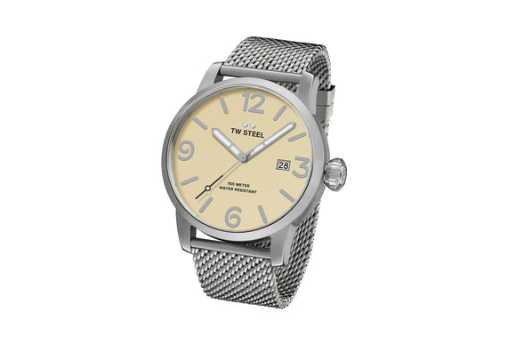 NNEKG Steel Maverick Steel Cream Dial Milanese Bracelet 48mm Watch