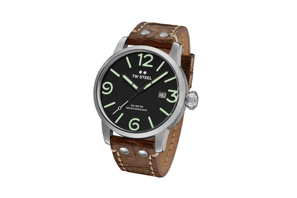 NNEKG Steel Maverick Luminous Green Indexes Leather Strap 48mm Watch