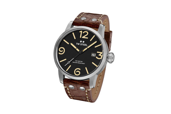 NNEKG Steel Maverick Vintage Walnut Brown Leather Strap Watch
