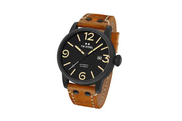 NNEKG Steel Maverick Automatic Sienna Leather Strap 48mm Watch