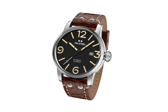 NNEKG Steel Maverick Automatic Walnut Brown Leather Strap 48mm Watch
