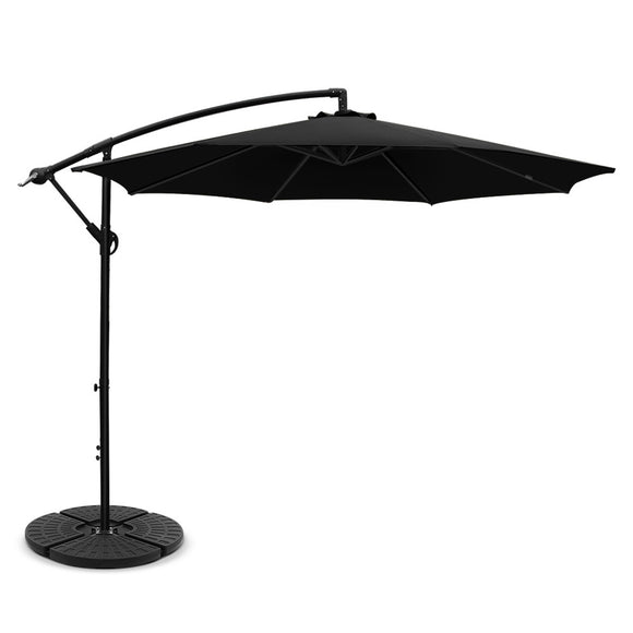 NNEDSZ 3M Umbrella with 48x48cm Base Outdoor Umbrellas Cantilever Sun Beach Garden Patio Black