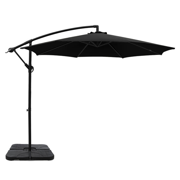 NNEDSZ 3M Umbrella with 50x50cm Base Outdoor Umbrellas Cantilever Sun Stand UV Garden Black