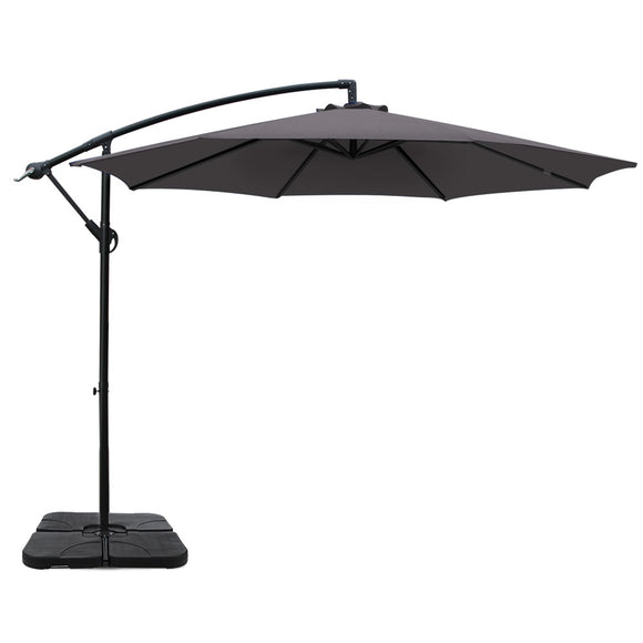 NNEDSZ 3M Umbrella with 50x50cm Base Outdoor Umbrellas Cantilever Sun Stand UV Garden Charcoal