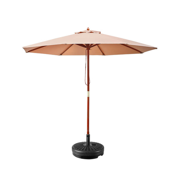 NNEDSZ 2.7M Umbrella with Base Outdoor Pole Umbrellas Garden Stand Deck Beige