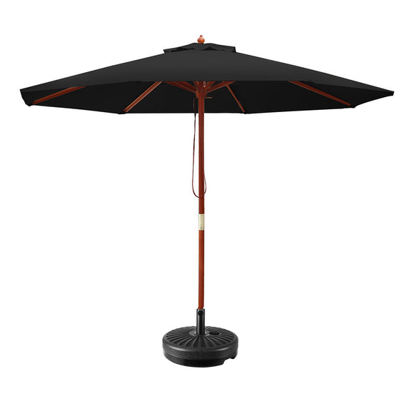 NNEDSZ 2.7M Umbrella with Base Outdoor Pole Umbrellas Garden Stand Deck Black