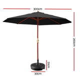 NNEDSZ 3M Umbrella with Base Outdoor Pole Umbrellas Garden Stand Deck Black