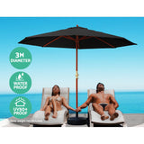 NNEDSZ 3M Umbrella with Base Outdoor Pole Umbrellas Garden Stand Deck Black