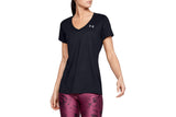 NNEKG Under Armour Womens Tech Short Sleeve V Neck Solid Tee (Black Metallic Silver Size S)