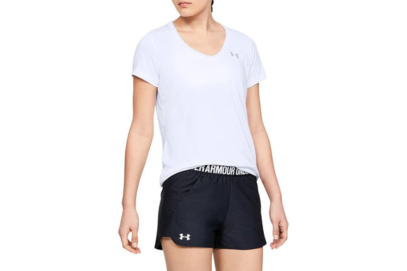 NNEKG Under Armour Womens Tech Short Sleeve V Neck Solid Tee (White Metallic Silver Size S)