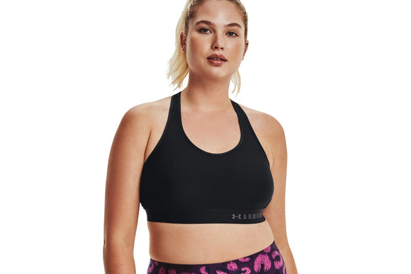 NNEKG Under Armour Womens Armour Mid Keyhole Bra (Black Black Metallic Silver Size L)