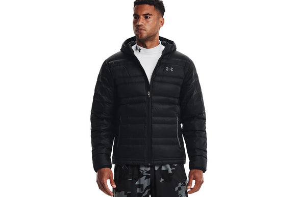 NNEKG Under Armour Mens Armour Down Hooded Jacket (Black Pitch Gray Size M)