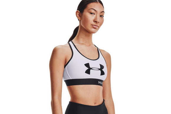 NNEKG Under Armour Womens Armour Mid Keyhole Graphic Bra (White White Black Size M)