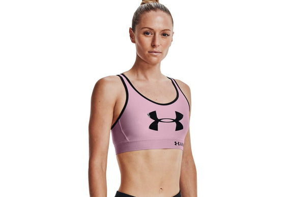 NNEKG Under Armour Womens Armour Mid Keyhole Graphic Bra (Mauve Pink Black Size XL)