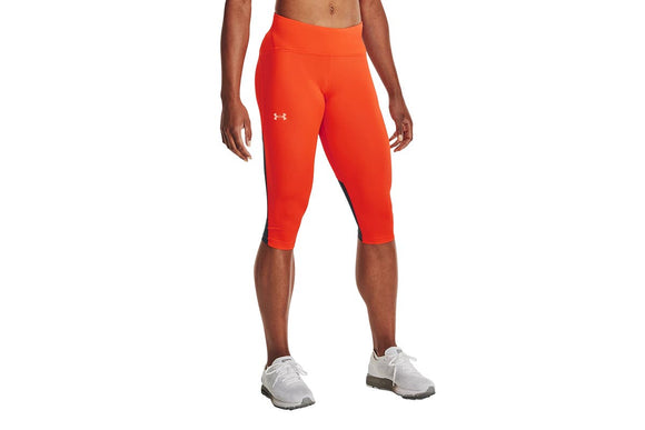 NNEKG Under Armour Womens Fly Fast Speed Capri Tights (Phoenix Fire Jet Grey Reflective Size XL)