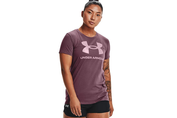 NNEKG Under Armour Womens Live Sportstyle Graphic Short Sleeve Tee (Ash Plum Mauve Pink Size S)