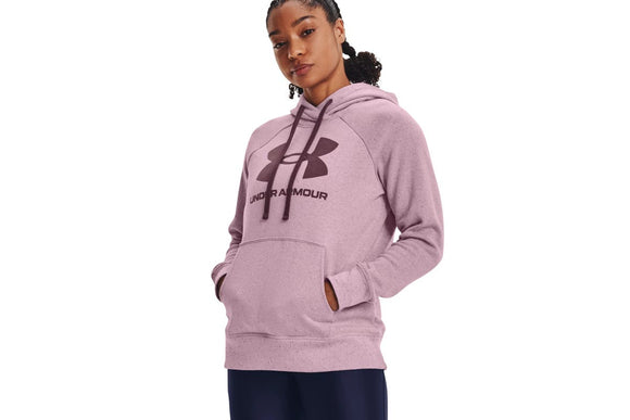 NNEKG Under Armour Womens Rival Fleece Logo Hoodie (Mauve Pink Ash Plum Size L)