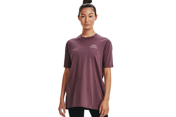 NNEKG Under Armour Womens Oversized Graphic Short Sleeve Tee (Ash Plum Mauve Pink Size S)