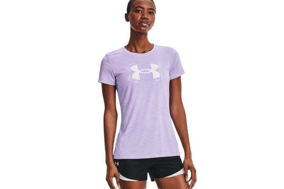 NNEKG Under Armour Womens Tech Twist Graphic Short Sleeve Tee (Purple Tint White Size L)