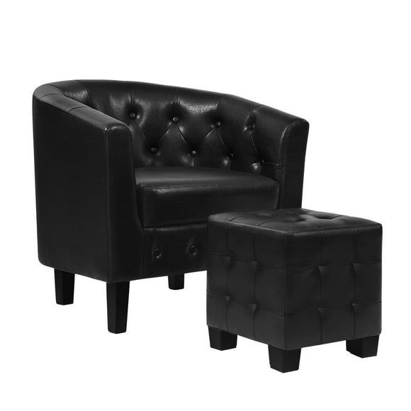 NNEDSZ Armchair Lounge Chair Ottoman Tub Accent Chairs PU Leather Sofa Armchairs Black