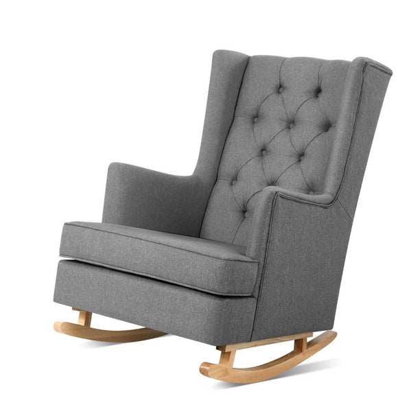 NNEDSZ Rocking Armchair Feeding Chair Linen Fabric Armchairs Lounge Retro Grey
