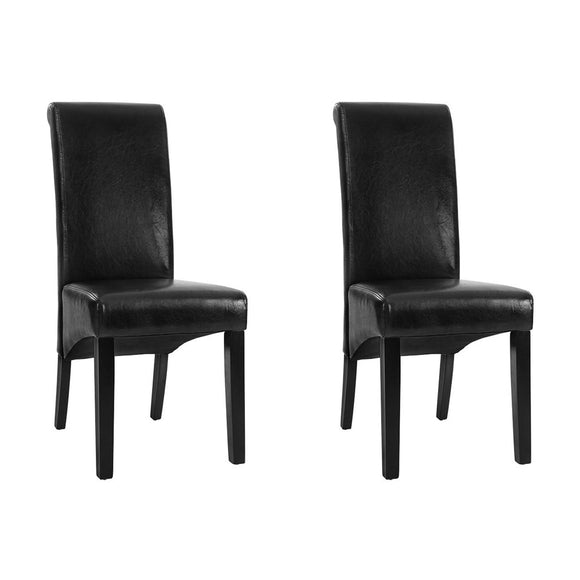 NNEDSZ Set of 2 Dining Chairs French Provincial Kitchen Cafe PU Leather Padded High Back Pine Wood Black