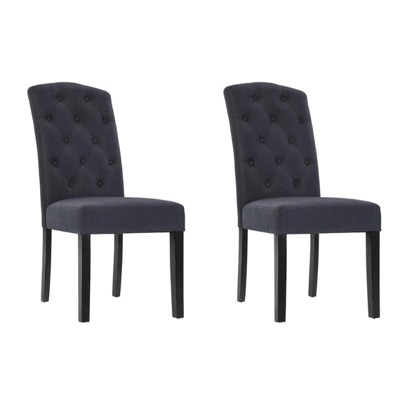 NNEDSZ Set of 2 Dining Chairs French Provincial Kitchen Cafe Fabric Padded High Back Pine Wood Grey