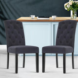 NNEDSZ Set of 2 Dining Chairs French Provincial Kitchen Cafe Fabric Padded High Back Pine Wood Grey