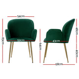 NNEDSZ  Set of 2 Kynsee Dining Chair Armchair Cafe Chair Upholstered Velvet Green