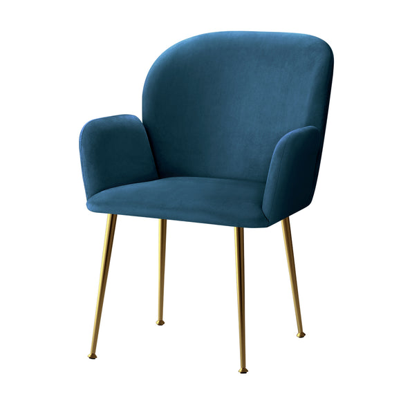 NNEDSZ  Set of 2 Kynsee Dining Chairs Armchair Cafe Chair Upholstered Velvet Blue