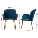 NNEDSZ  Set of 2 Kynsee Dining Chairs Armchair Cafe Chair Upholstered Velvet Blue