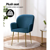 NNEDSZ  Set of 2 Kynsee Dining Chairs Armchair Cafe Chair Upholstered Velvet Blue