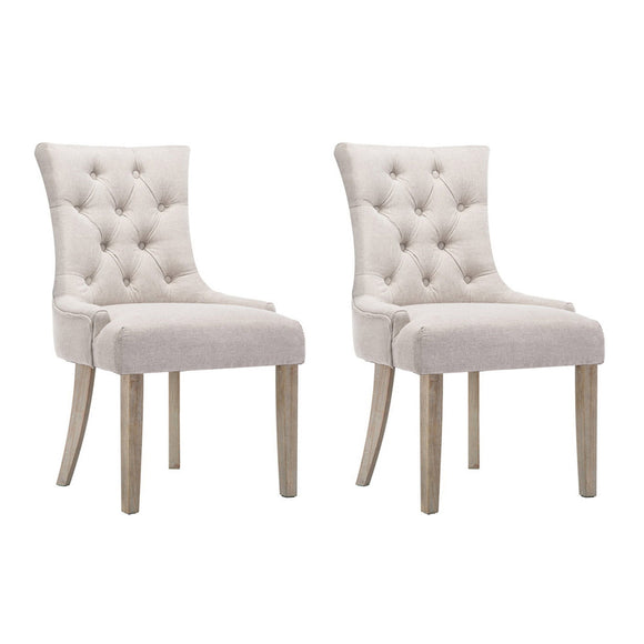 NNEDSZ Set of 2 Dining Chair Beige CAYES French Provincial Chairs Wooden Fabric Retro Cafe