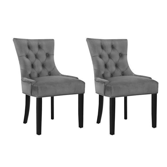 NNEDSZ Set of 2 Dining Chairs French Provincial Retro Chair Wooden Velvet Fabric Grey