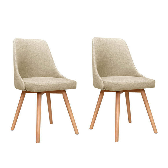 NNEDSZ Set of 2 Replica Dining Chairs Beech Wooden Timber Chair Kitchen Fabric Beige
