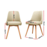 NNEDSZ Set of 2 Replica Dining Chairs Beech Wooden Timber Chair Kitchen Fabric Beige