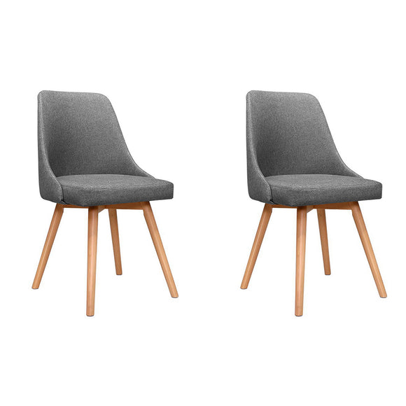 NNEDSZ Set of 2 Replica Dining Chairs Beech Wooden Timber Chair Kitchen Fabric Grey