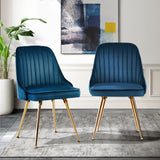 NNEDSZ Set of 2 Dining Chairs Retro Chair Cafe Kitchen Modern Metal Legs Velvet Blue