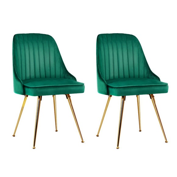 NNEDSZ Set of 2 Dining Chairs Retro Chair Cafe Kitchen Modern Metal Legs Velvet Green
